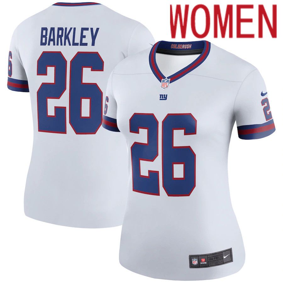 Cheap Women New York Giants 26 Saquon Barkley White Color Rush Nike Legend NFL Jersey
